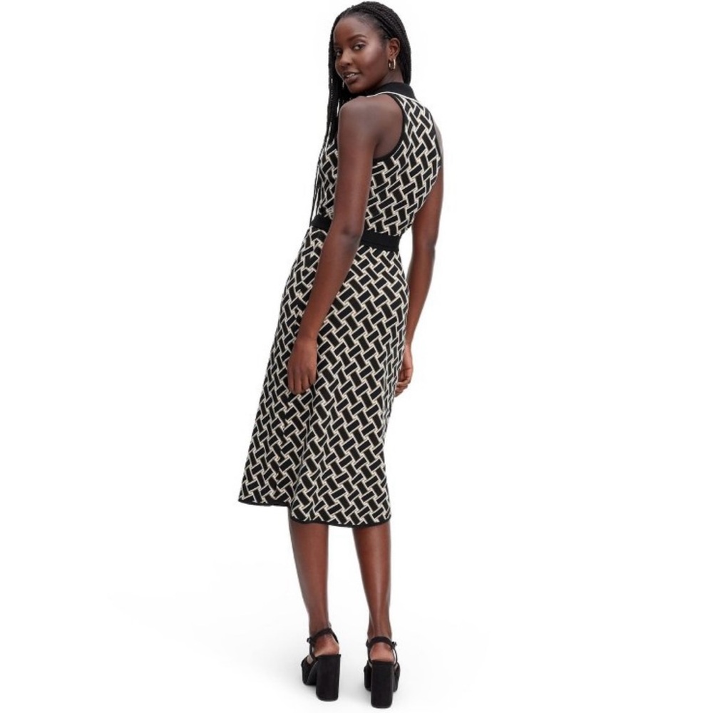 Women's Collared Sleeveless Vintage Weave Neutral Sweaterknit Midi Wrap Dress